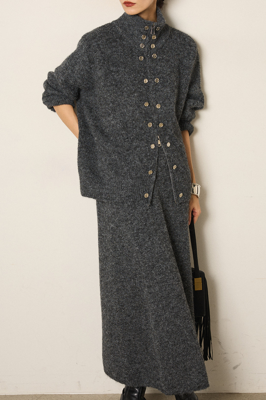 [SET]ハイネックメタルプレートニットスカートSETUP