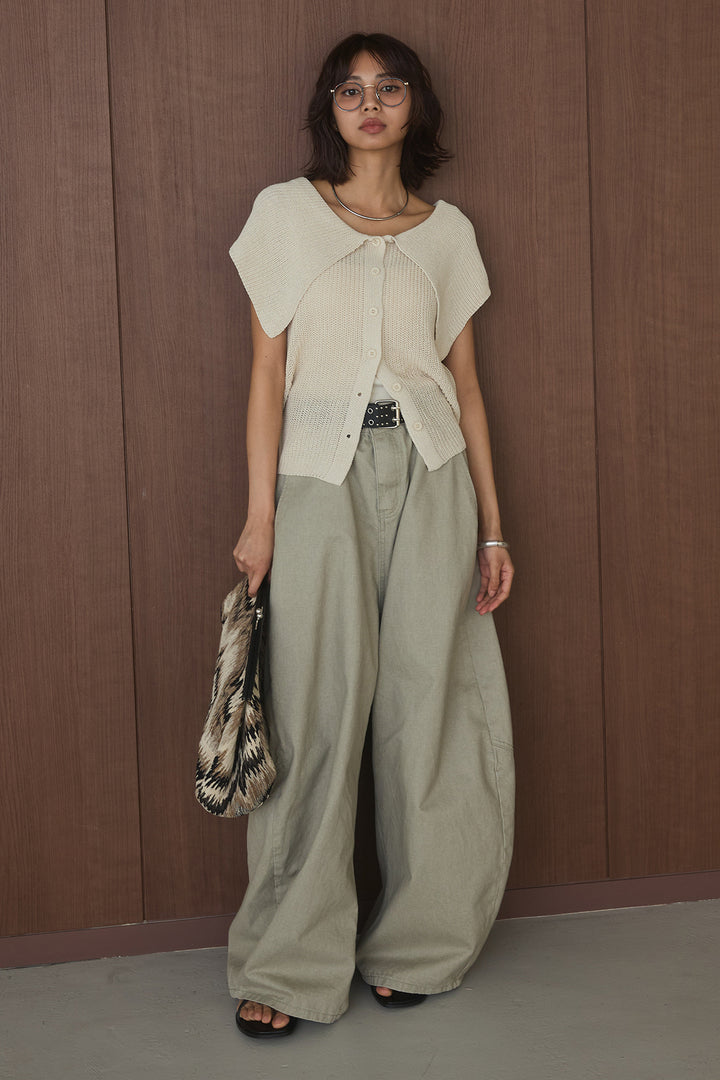 [SET]ビッグカラーボタンニットトップス+ベルト付きカラーデニムパンツ(2set)