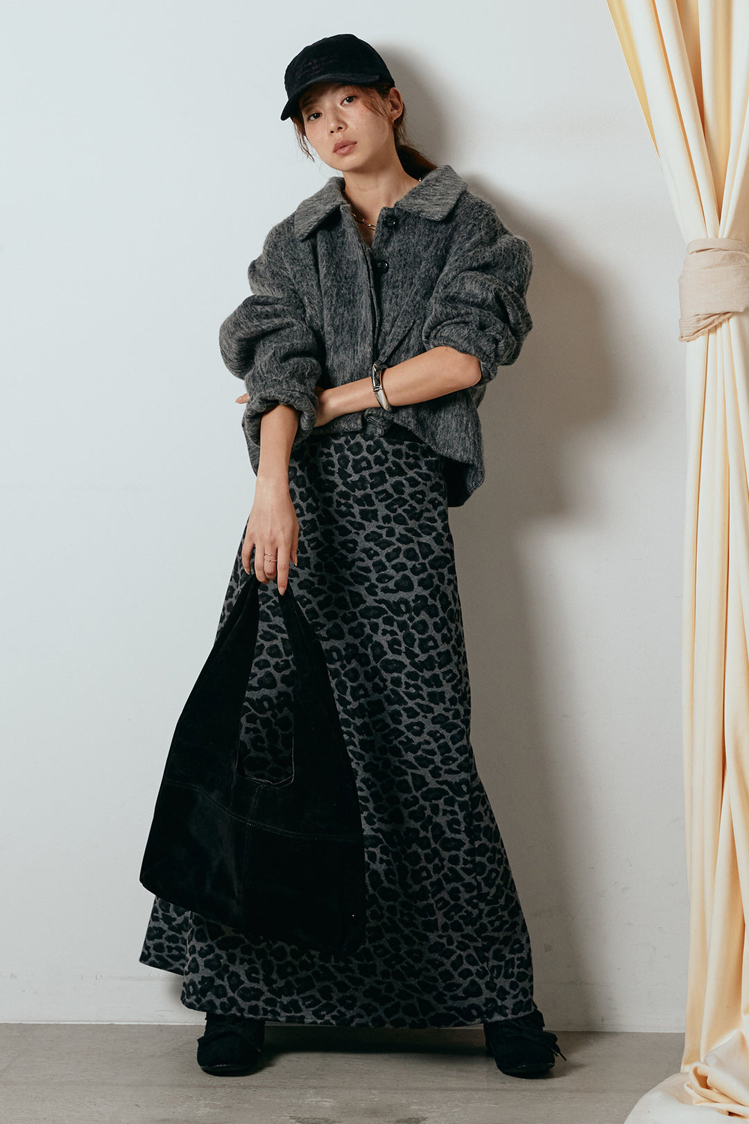 [SET]シャギーショートジャケット+レオパードロングスカート(2set)
