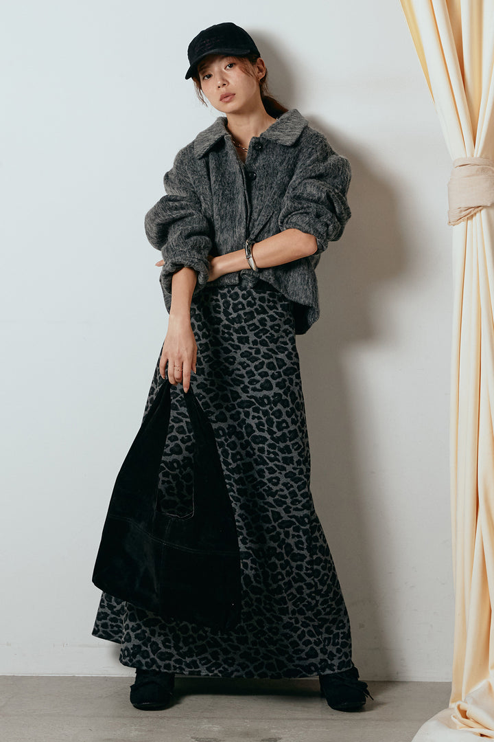 [SET]シャギーショートジャケット+レオパードロングスカート(2set)