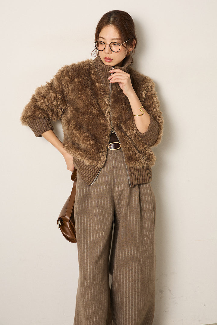 [SET]ハイネックボアブルゾン+ウールライクストライプパンツ(2set)