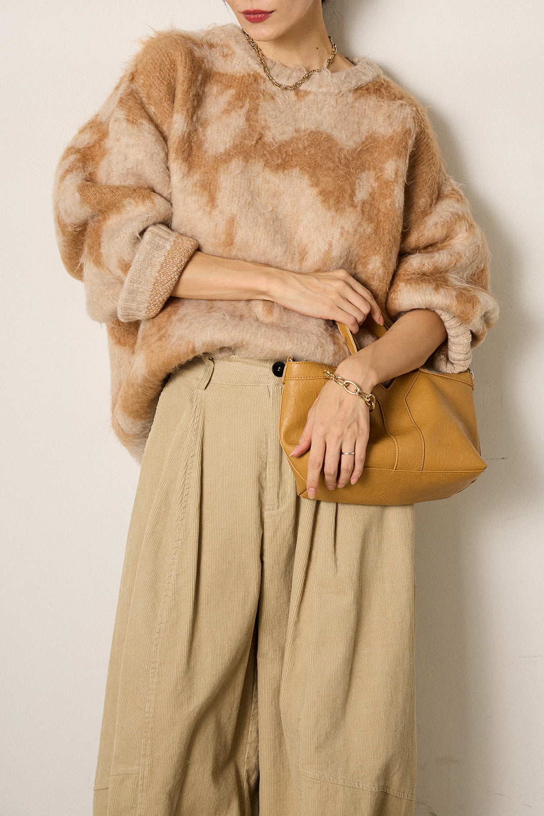 【着回しセット】[SET]モヘアタッチマーブルニット+タック入りコーデュロイワイドパンツ+ロープベルト付きスウェード調スカート(3set)