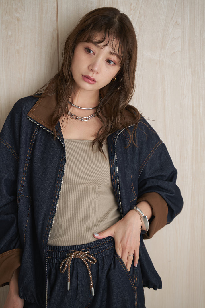 [SET]配色デニムバルーンブルゾンSETUP