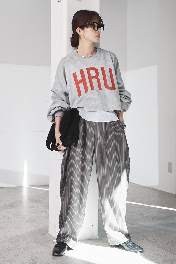 [SET]ビッグロゴHRU袖ボリュームトップス+リブシアークルーネック長袖トップス(2set)