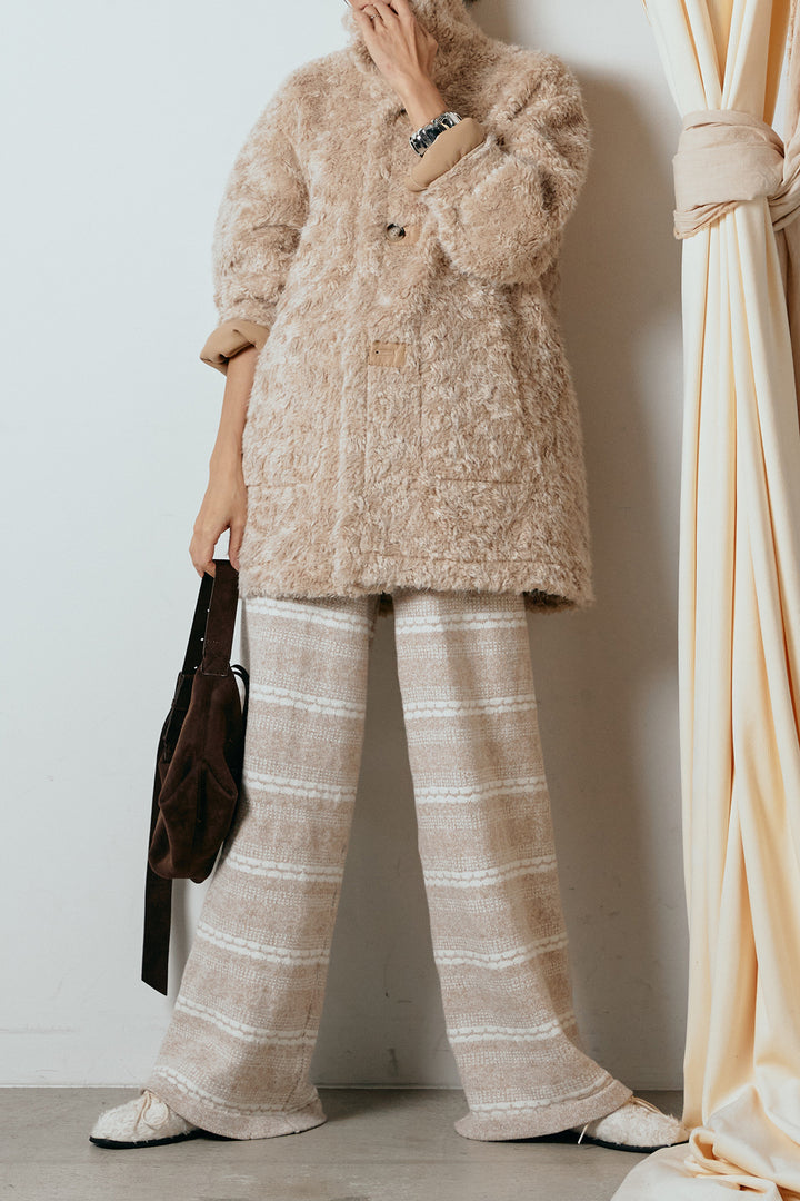 [SET]リバーシブルボアアウター+マルチライン柄リラックスニットパンツ(2set)