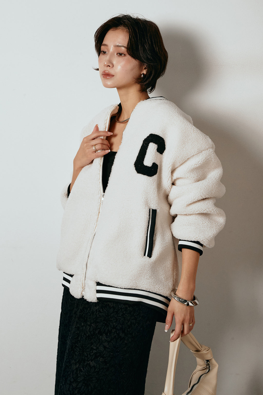 [SET]ロゴスタジャンボアブルゾン+花柄刺繍ベロアフレアスカート(2set)