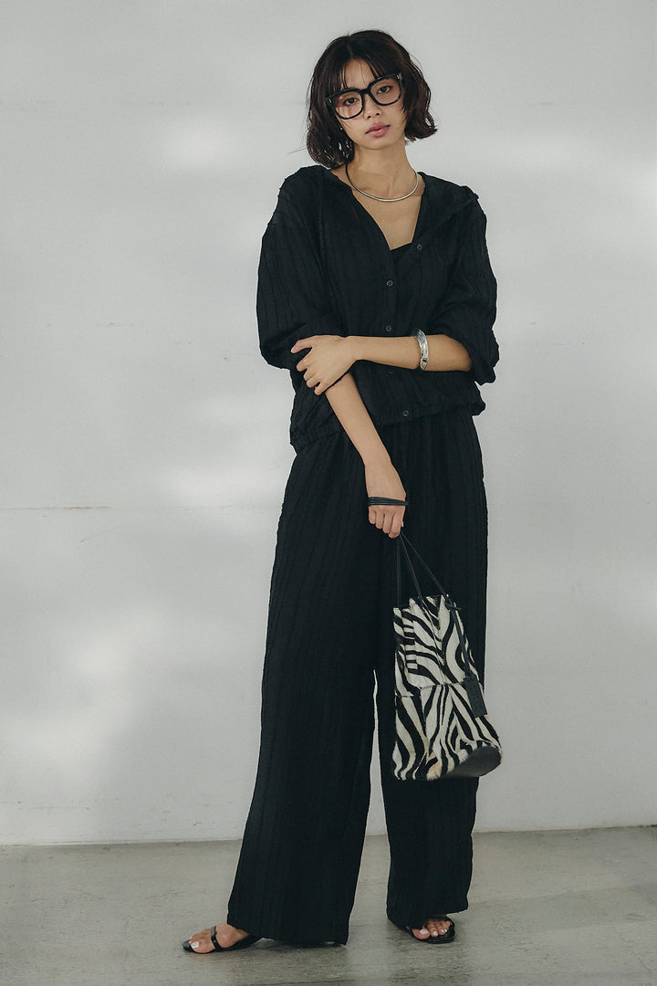 [SET]ストライプジャガードフードシャツ+ストライプジャガードロングイージーパンツ(2set)