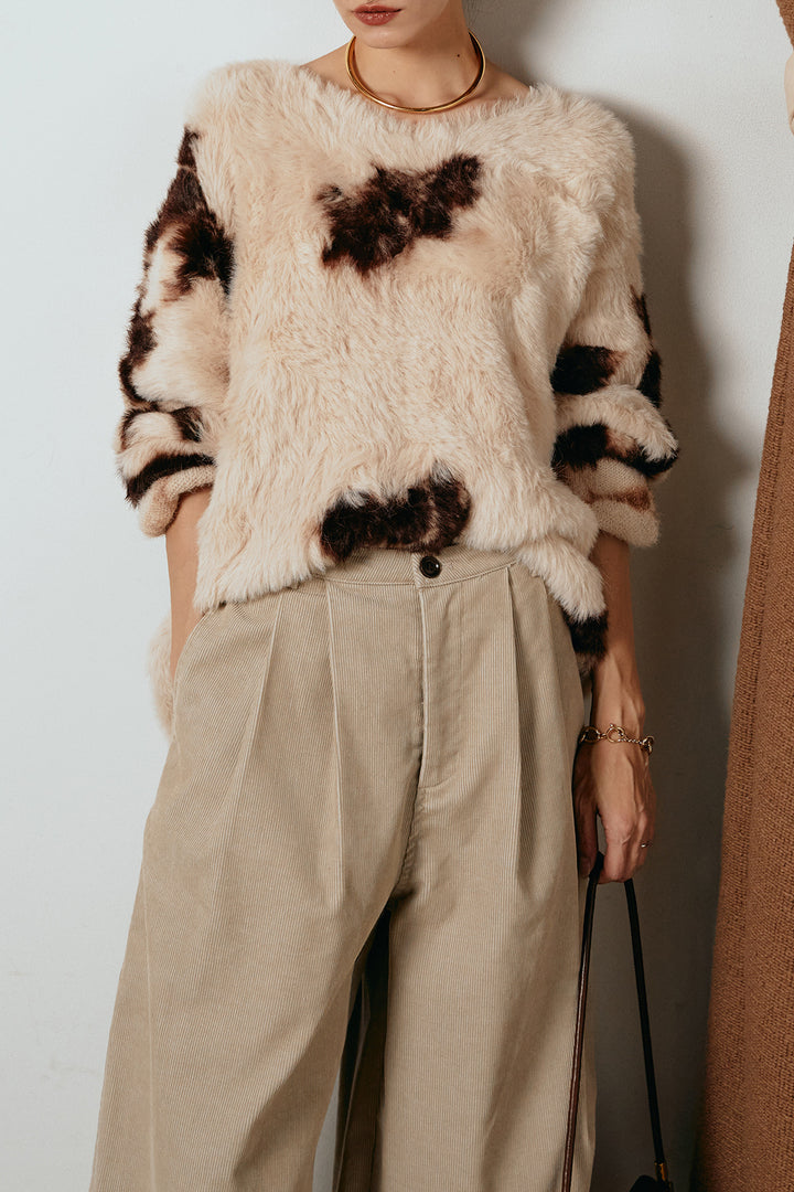 [SET]タイダイ柄シャギーニットトップス+フロントタック入りコーデュロイパンツ(2set)