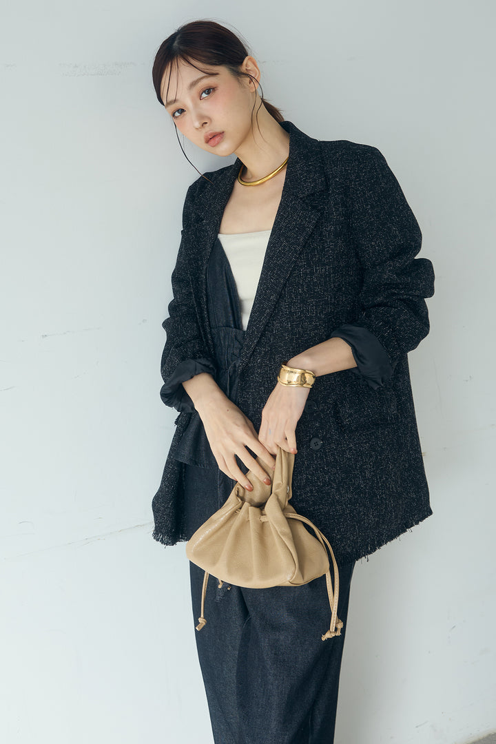 [SET]スラブネップツイードフリンジテーラードジャケット+デニムペプラムコンビネゾン(2set)