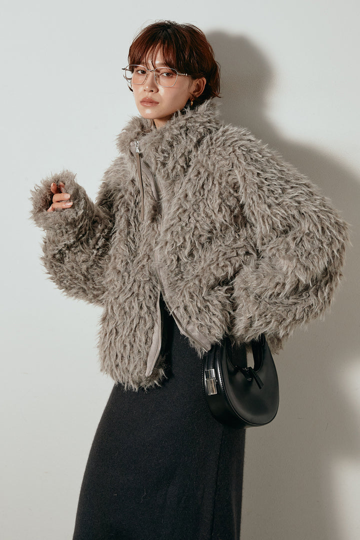 [SET]ミックスシープファースタンドブルゾン+ノースリーブニットロングワンピース(2set)