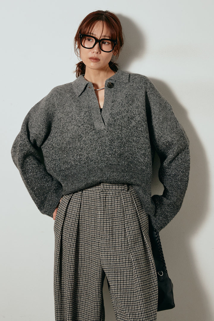 [SET]グラデーションラメニットキーネックプルオーバー+ガンクラブチェックタックパンツ(2set)