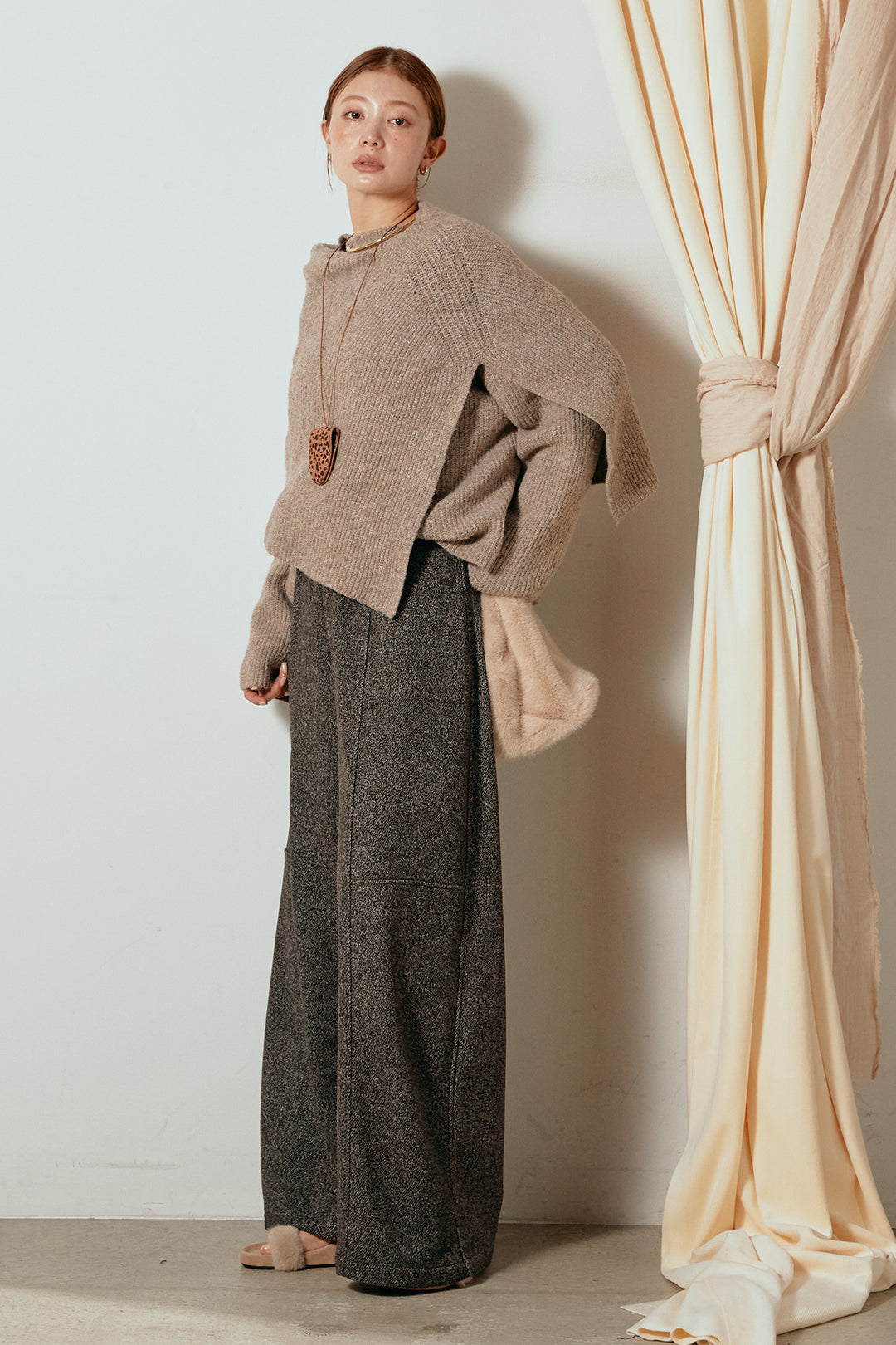 【着回しセット】[SET]ケープデザインリブニットトップス+ケープデザインリブニットトップス(2set)