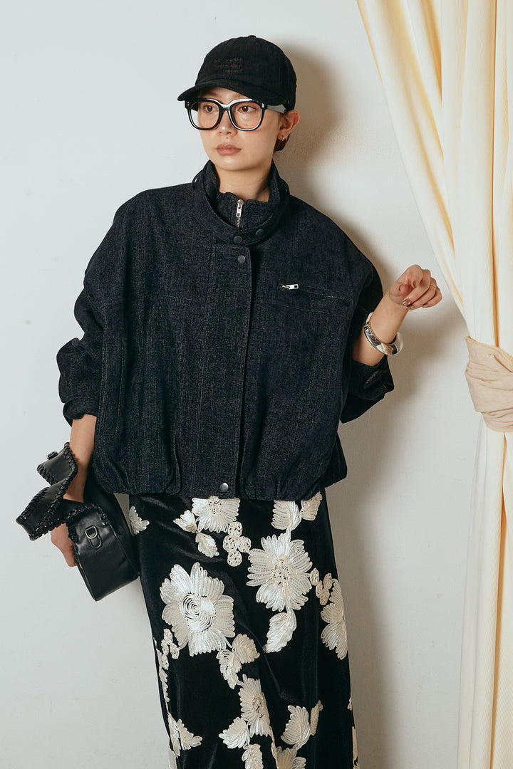 デニム調ハイネックブルゾン