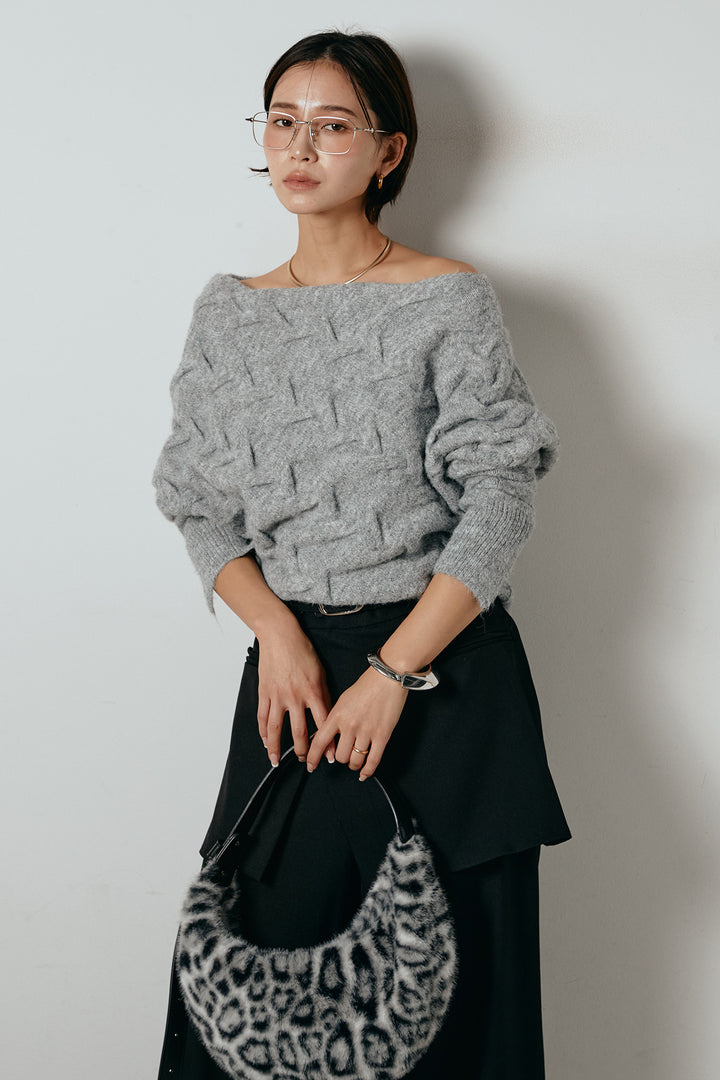 [SET]ボートネックニットトップス+ベルト付きウエストデザインパンツ(2set)