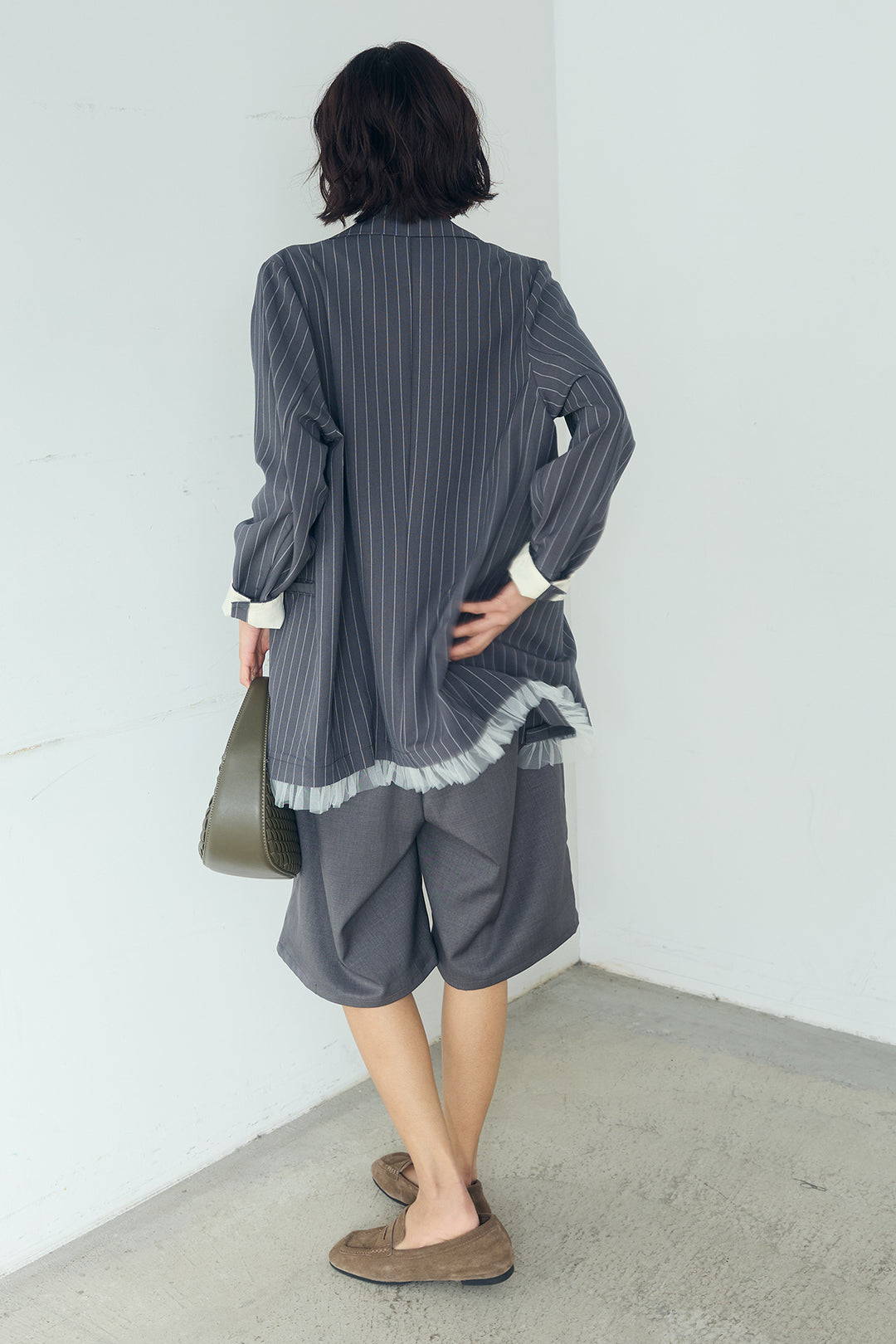 [SET]裾フリルダブルジャケット+ツイルタックハーフパンツ(2set)