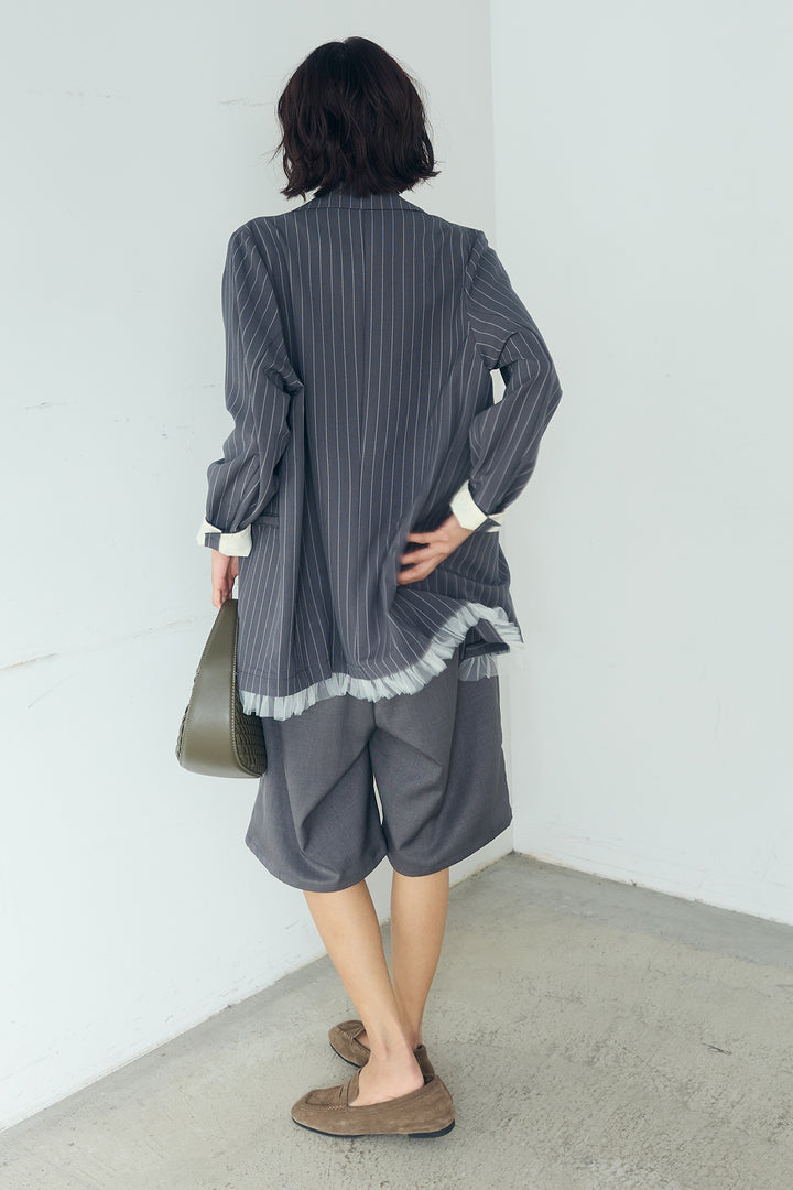 [SET]裾フリルダブルジャケット+ツイルタックハーフパンツ(2set)
