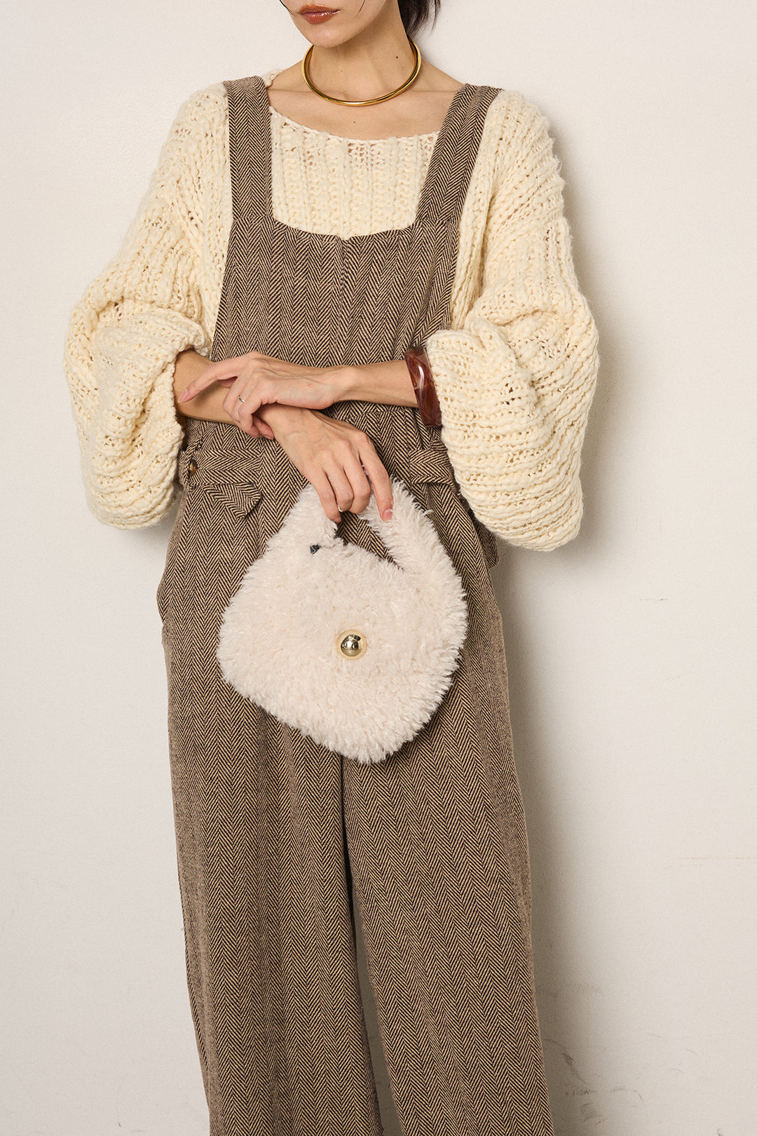 [SET]チャンキースラブニットクロップドプルオーバー+クラシックヘリンボーンサロペット(2set)