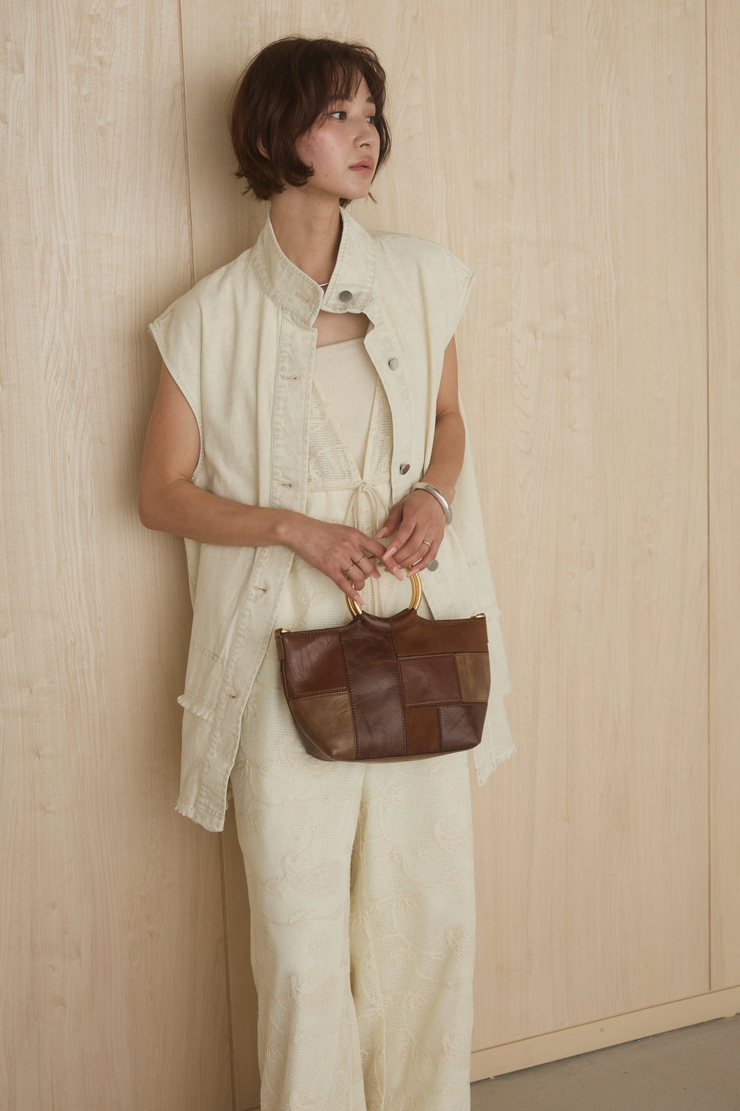 [SET]ケミカルデニムヘムカットオフジレ+レースサロペット(2set)