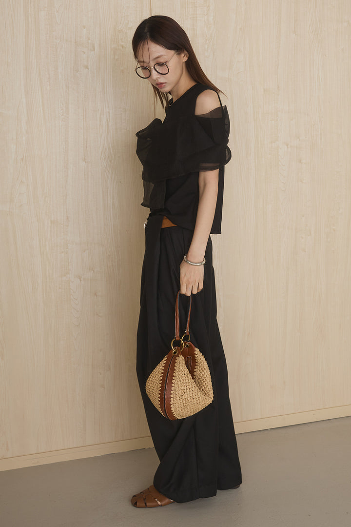 [SET]シアーレイヤーデザインカットソー+ベルトループワイドパンツ(2set)