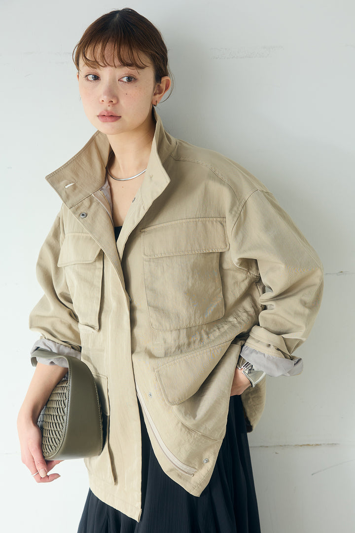 [SET]ナイロンツイルフィールドジャケット+シアーフリルキャミワンピース(2set)