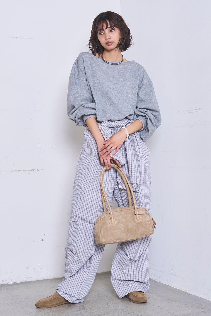 [SET]ワンショルスウェットプルオーバー+チェックウエスト巻きジョガーパンツ(2set)
