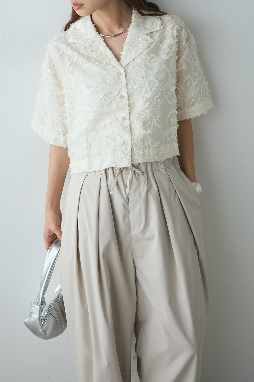 [SET]半袖オープンカラージャガード柄シャツ+タックワイドリラックスパンツ(2set)
