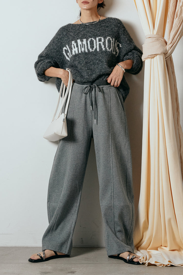 [SET]フロントロゴデザインニットトップス+スウェットワイドカーブパンツ(2set)