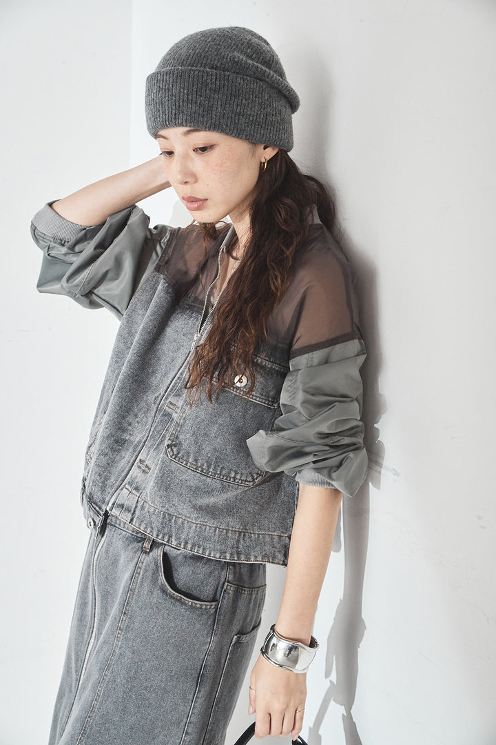 [SET]デニムコンビネーションブルゾン+フロントジップデニムスカート(2set)