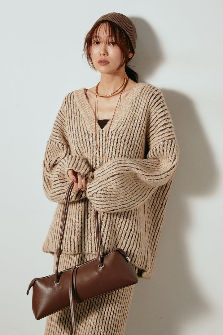 [SET]アルパカタッチ深Vニットトップス+アルパカタッチニットタイトスカート(2set)