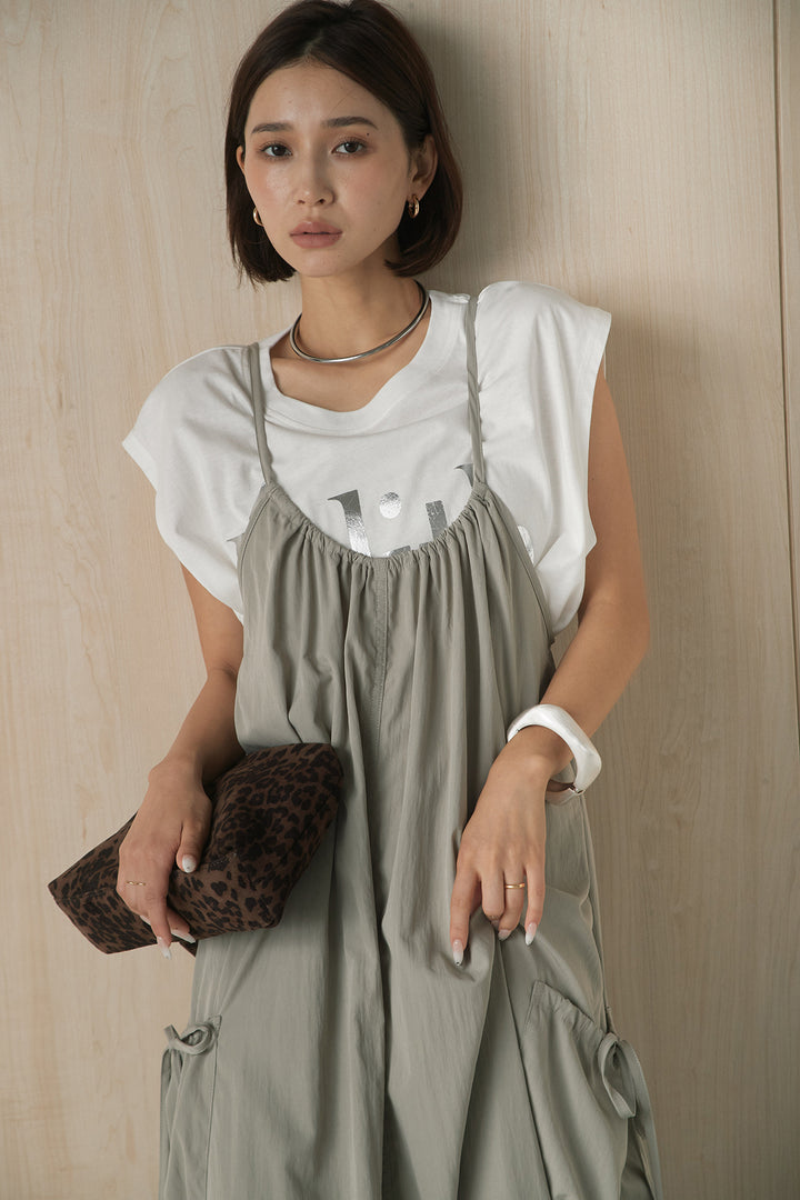 [SET]ビッグロゴプリントTシャツ+ポケット付きワッシャーキャミワンピ(2set)
