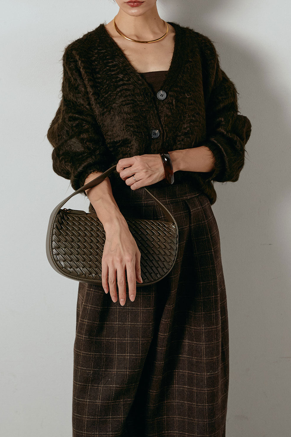 起毛ボタンニットカーディガン/コーヒー