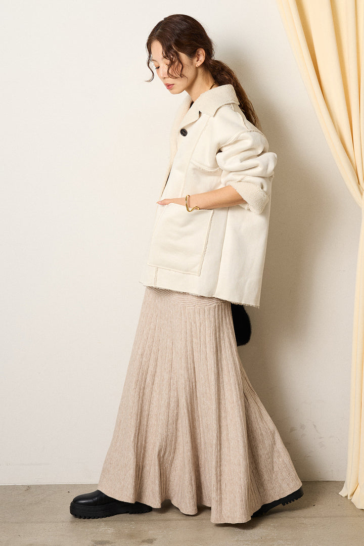 [SET]エコムートンカバーオール+編み地切り替えフレアニットスカート(2set)