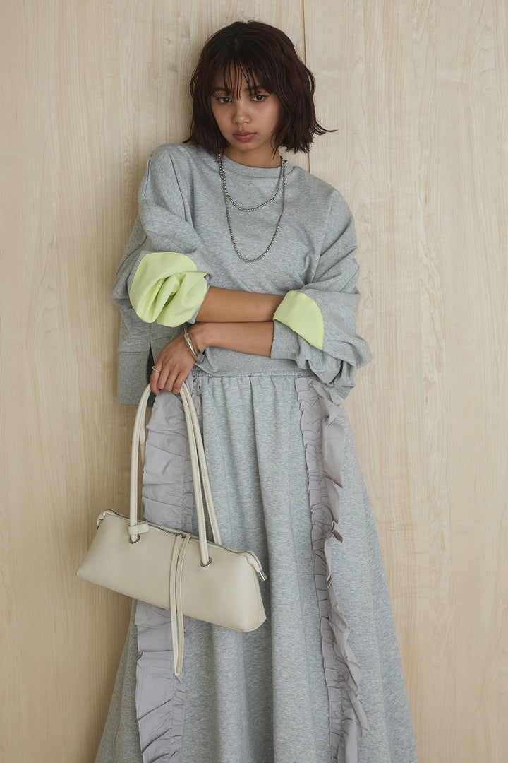 [SET]アームパッチスウェットプルオーバー+ビッグフリルスウェットロングスカート(2set)