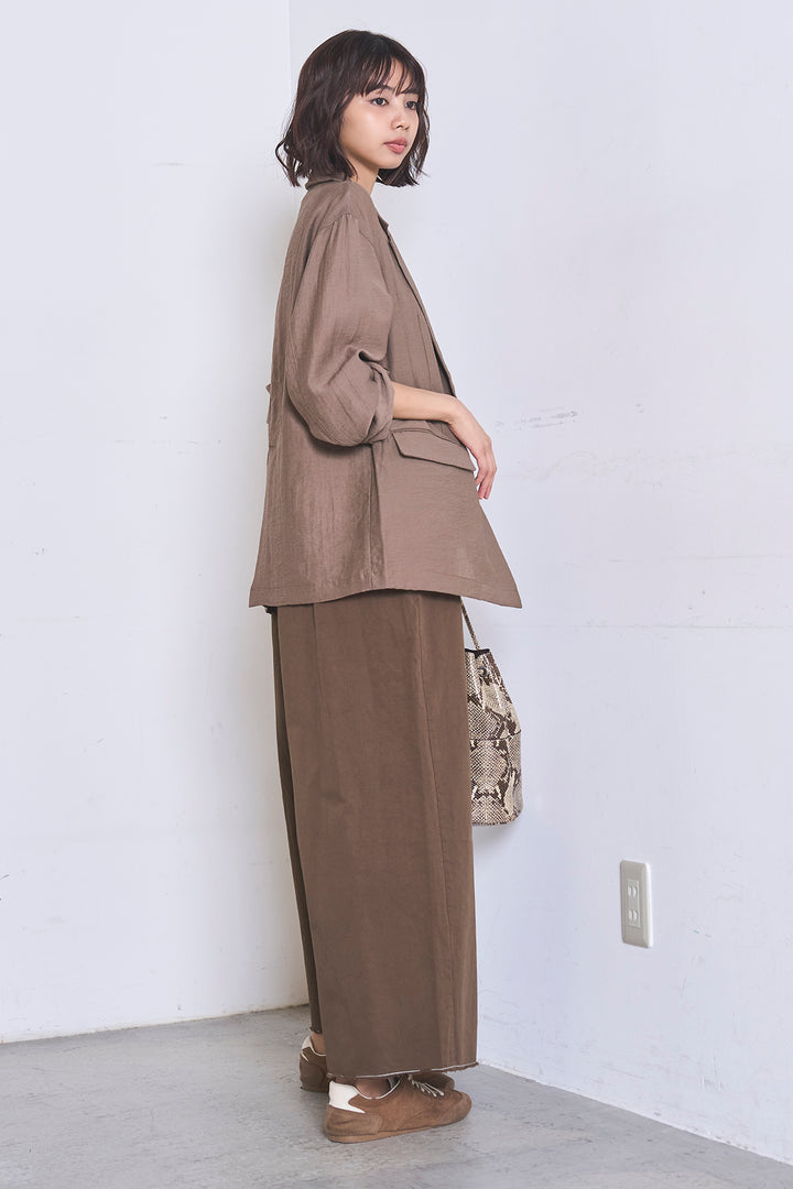[SET]リネンブレンドテーラードシアージャケット+綿ツイルアシメサロペット(2set)