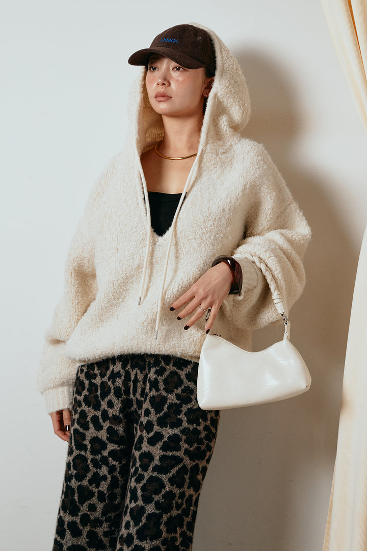 [SET]ブークレキーネックプルオーバー+リラックスレオパード柄ニットパンツ(2set)