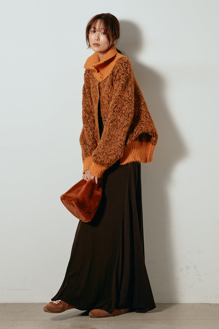 [SET]ハイネックミックスニットトップス+サイド切り替えリブニットロングスカート(2set)