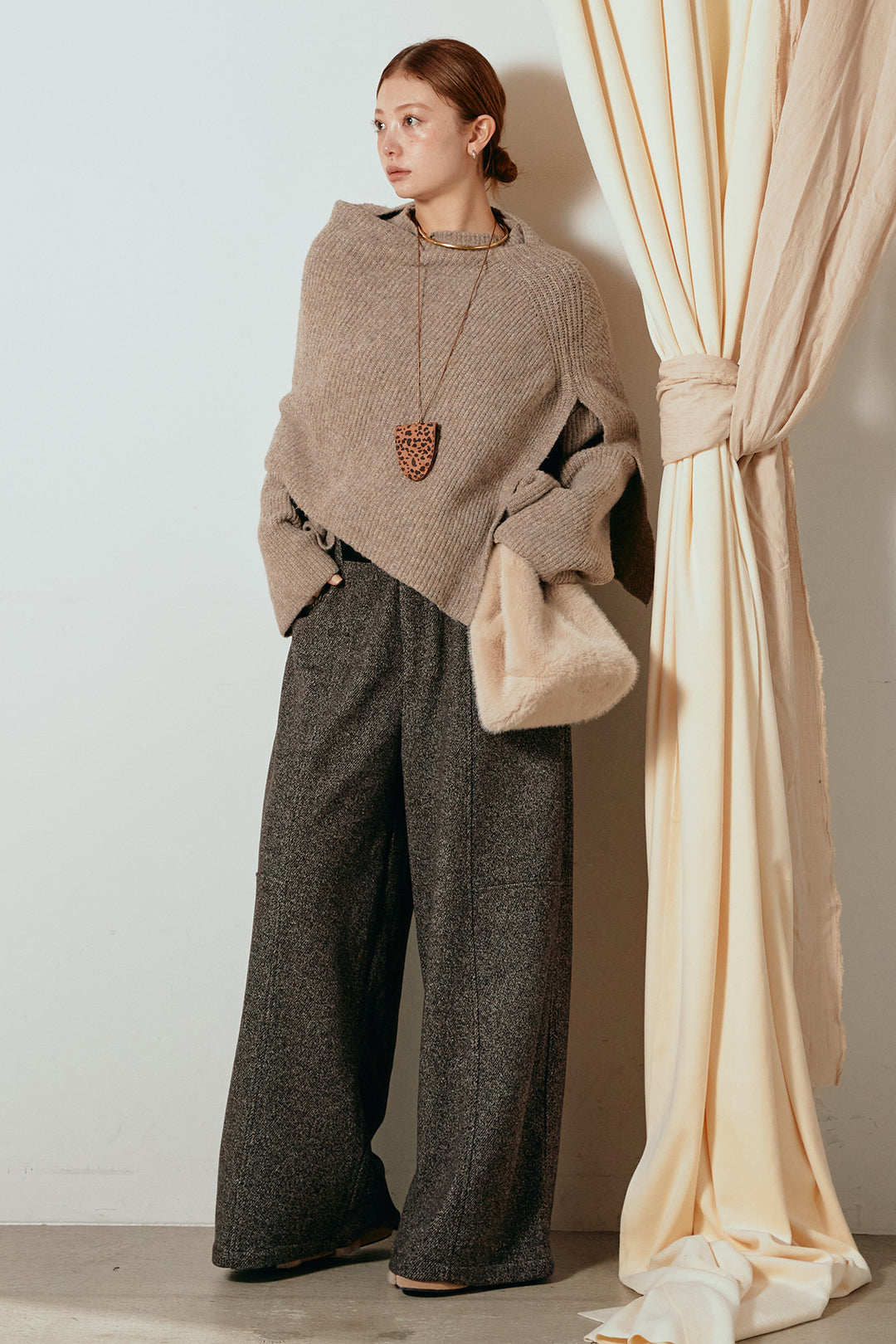 【着回しセット】[SET]ケープデザインリブニットトップス+ケープデザインリブニットトップス(2set)