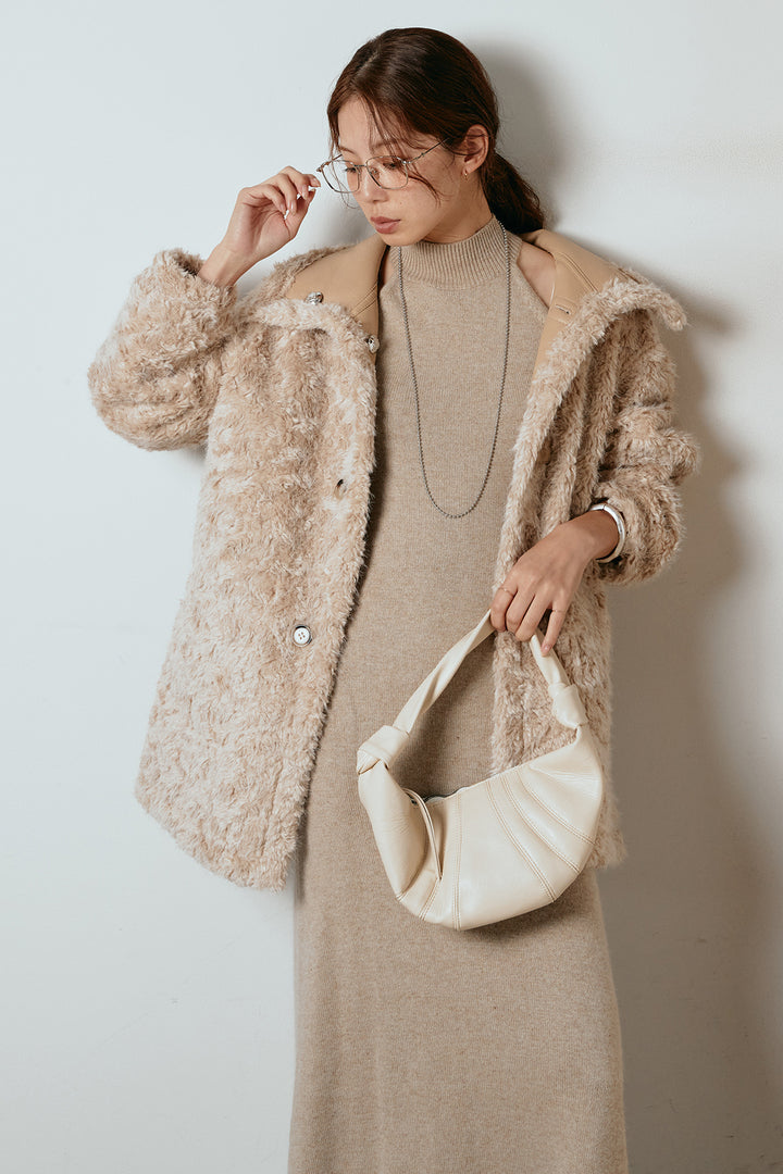 [SET]リバーシブルボアアウター+ノースリーブニットロングワンピース(2set)