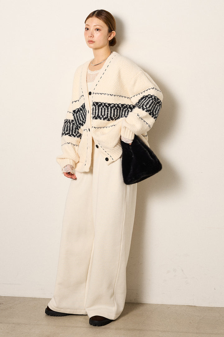 [SET]ライン柄ステッチニットカーディガン+2WAY袖コード刺繍クルーネックプルオーバー(2set)