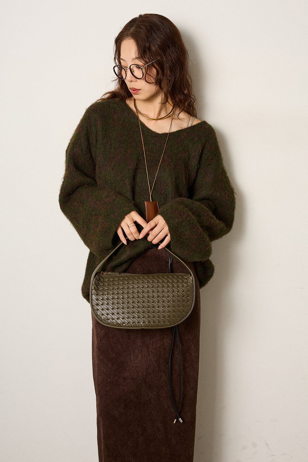 [SET]フラッフィーレオパードシャギーニット+ロープベルト付きスウェード調スカート(2set)