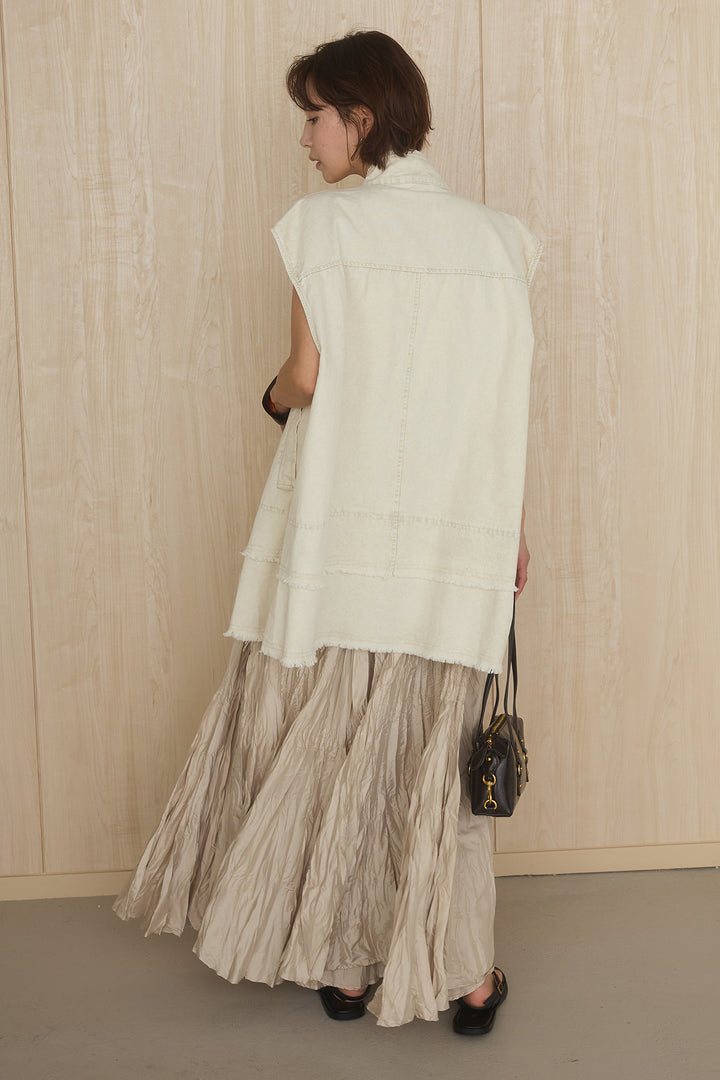 [SET]ケミカルデニムヘムカットオフジレ+イレギュラープリーツイージースカート(2set)