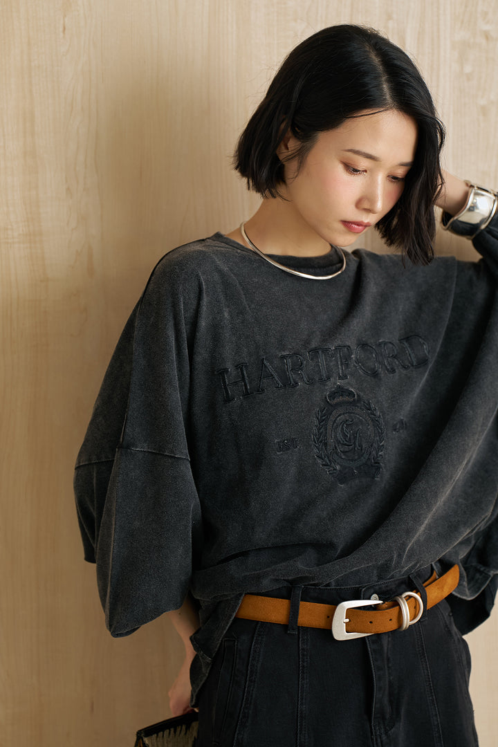 [SET]袖ボリュームHARTFORD刺繍Tシャツ+切替デニムロングスカート(2set)