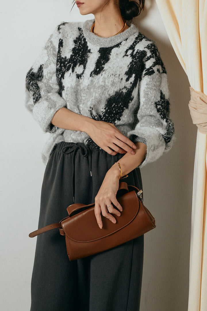 [SET]起毛ニュアンス柄ニットプルオーバー+裏起毛スウェットワイドパンツ(2set)