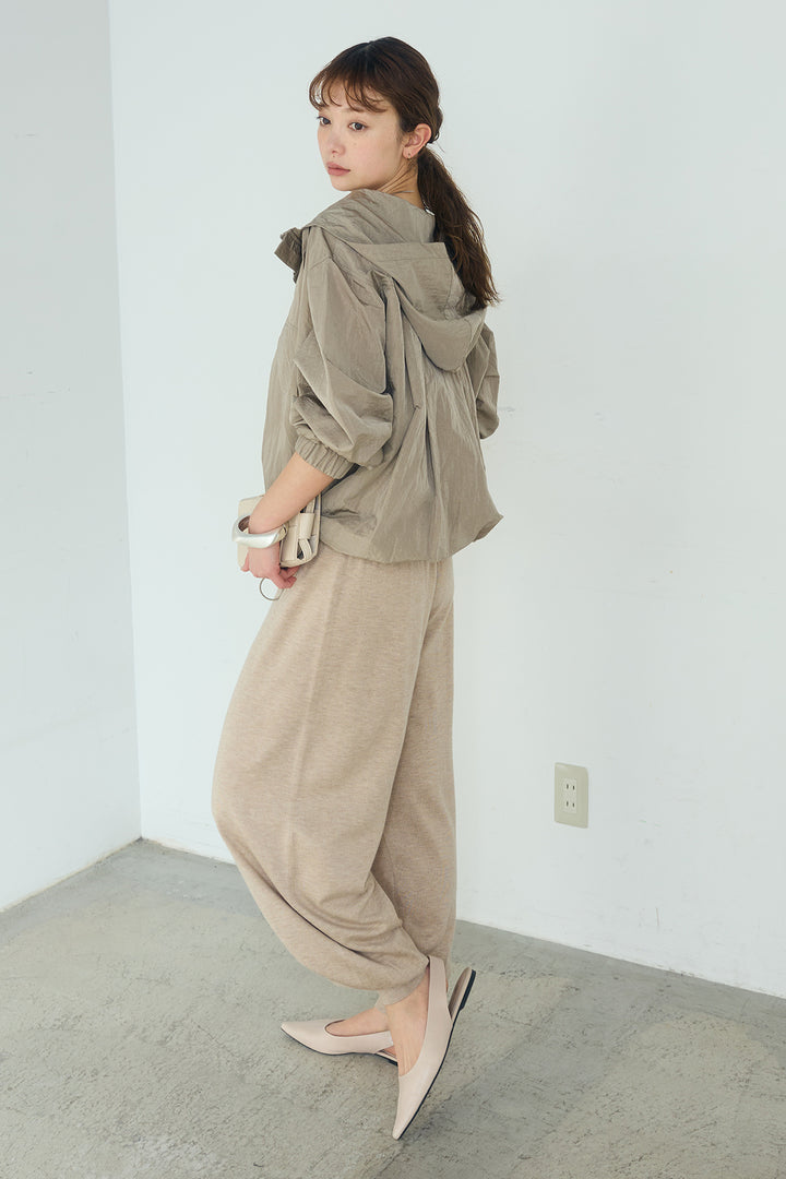 [SET]ナイロンフーディーブルゾンアウター+裾絞りリブニットパンツ(2set)