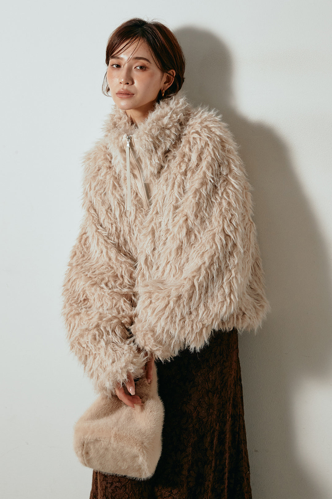 【着回しセット】[SET]ミックスシープファースタンドブルゾン+花柄刺繍ベロアフレアスカート+フェイクウールタックトラウザーズパンツ(3set)