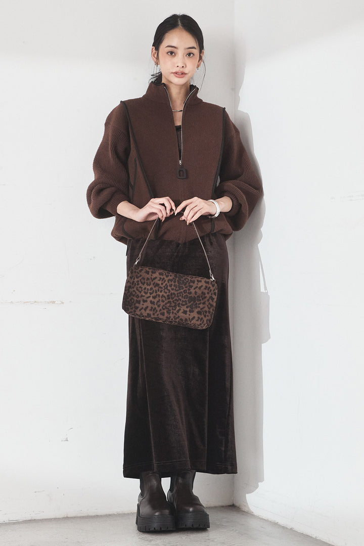 [SET]ハイネックパイピングデザインブルゾン+ベロアバレエネックワンピース(2set)