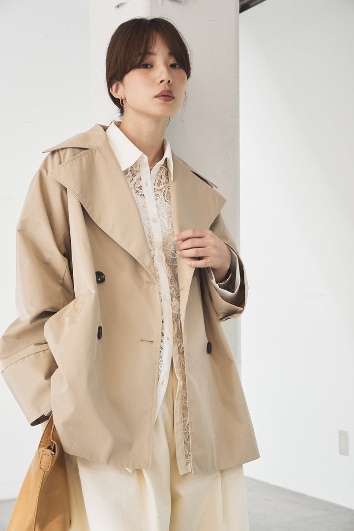 [SET]ナイロントレンチコート+刺繍レースオーバーサイズシャツ(2set)