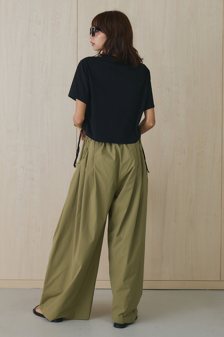 [SET]サイドシャーリングフェードロゴT+スタッズポケット付きリラックスワイドパンツ(2set)