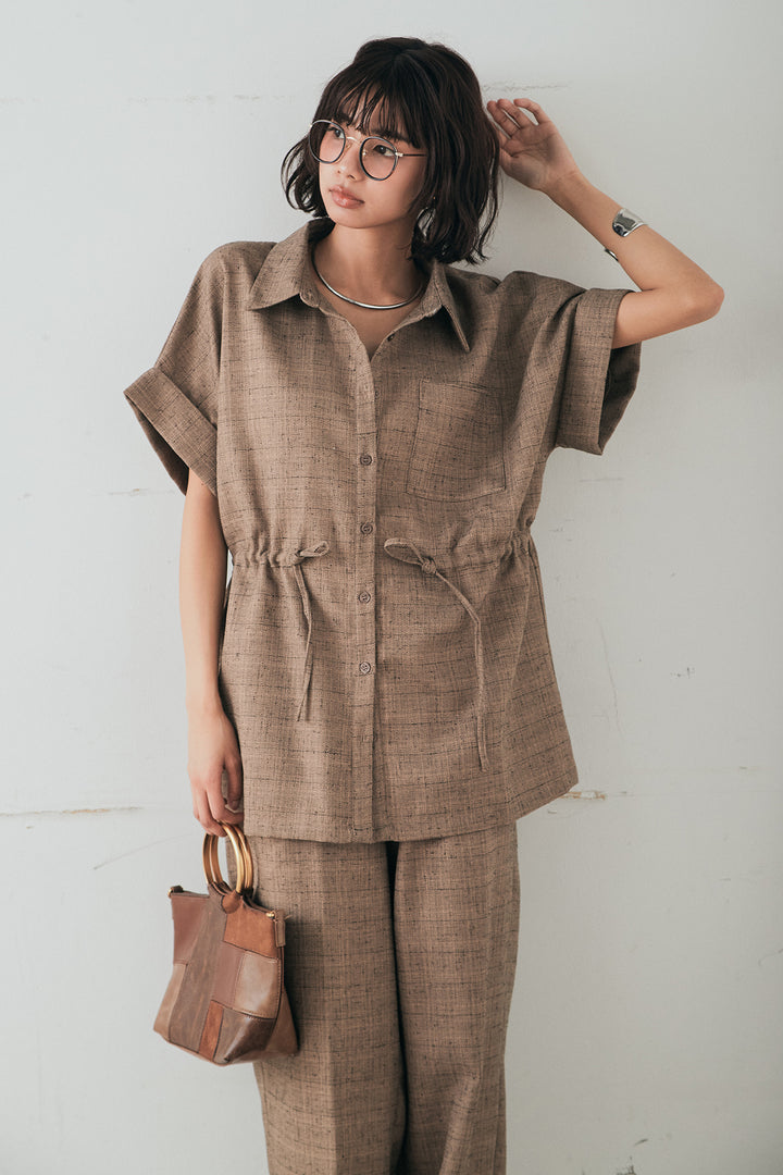 [SET]ツイードウエストドロストシャツ+ツイードタックパンツ(2set)