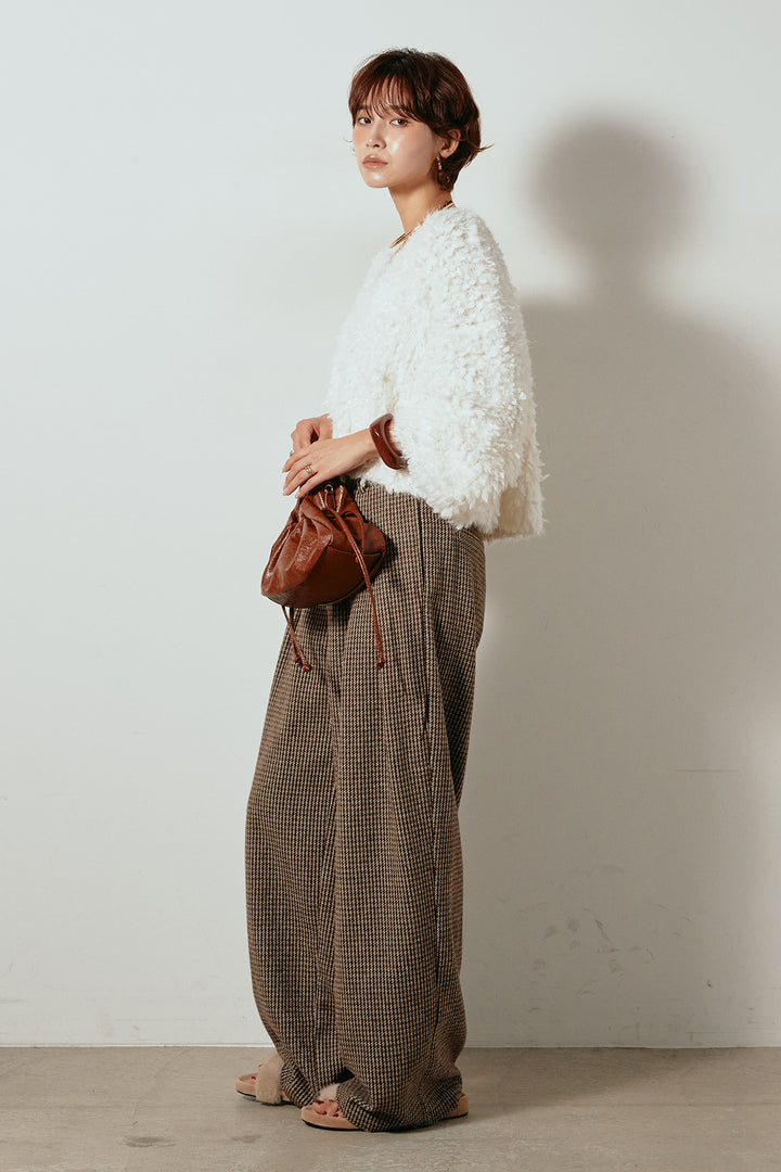 [SET]深Vネックチョウチョヤーンニットトップス+ガンクラブチェックタックパンツ(2set)